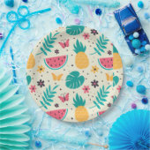 Patroon Tropische Fruit Watermelon Pineappel Papieren Bordje (Feest)