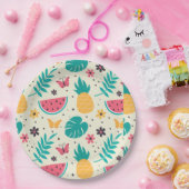 Patroon Tropische Fruit Watermelon Pineappel Papieren Bordje (Feest)