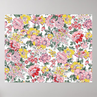 patroon van alloverte bloemen op witte achtergrond poster