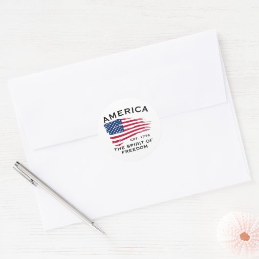 Patroon van Amerikaanse vlag Red White Blue Stripe Ronde Sticker (Envelop)