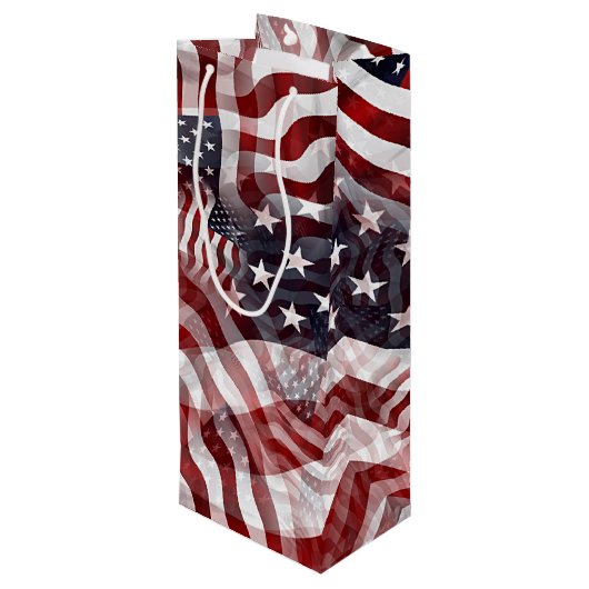 Patroon van Amerikaanse vlag Red White Blue Stripe Wijn Cadeautas (Achterkant Gekanteld)