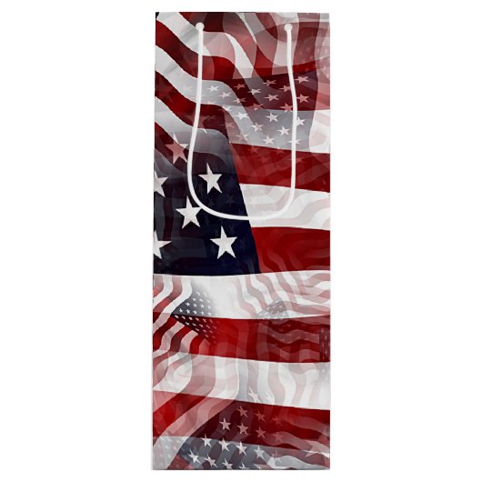 Patroon van Amerikaanse vlag Red White Blue Stripe Wijn Cadeautas (Voorkant)