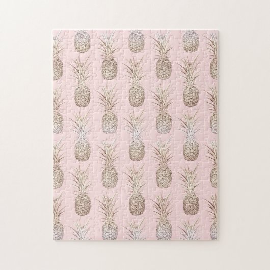 patroon van ananassen met gulden en blozen legpuzzel (Verticaal)