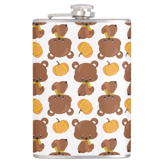 Patroon van Beren, luiers, Herfst, pompoenen Heupfles (Voorkant)