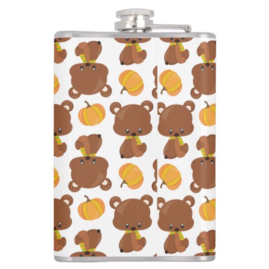 Patroon van Beren, luiers, Herfst, pompoenen Heupfles (Achterkant)