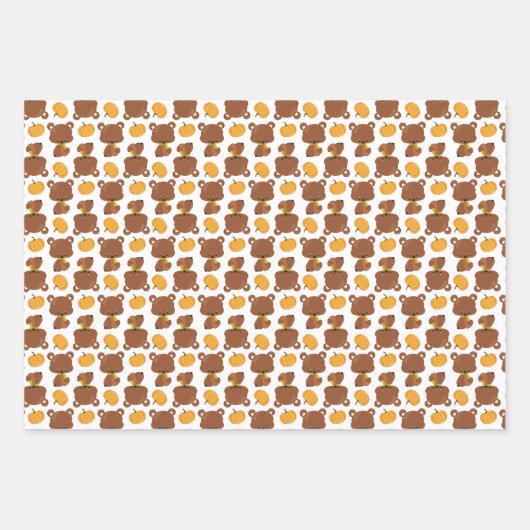 Patroon van Beren, luiers, Herfst, pompoenen Inpakpapier Vel (Voorkant 2)