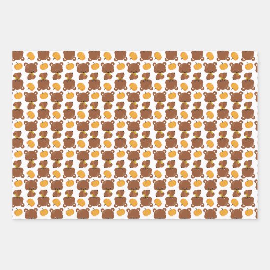 Patroon van Beren, luiers, Herfst, pompoenen Inpakpapier Vel (Voorkant)
