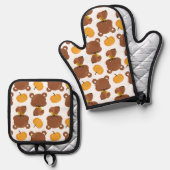 Patroon van Beren, luiers, Herfst, pompoenen Ovenwant & Pannenlap Set (Voorkant / Achterkant)