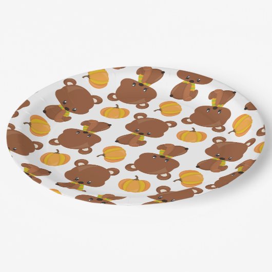 Patroon van Beren, luiers, Herfst, pompoenen Papieren Bordje (Gekanteld)