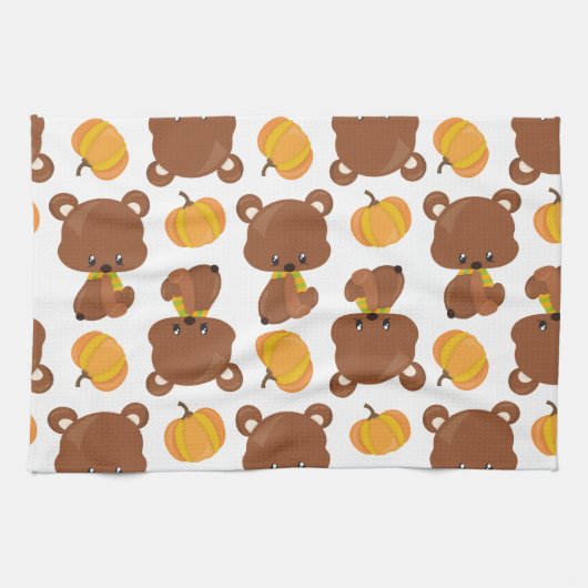 Patroon van Beren, luiers, Herfst, pompoenen Theedoek (Horizontaal)