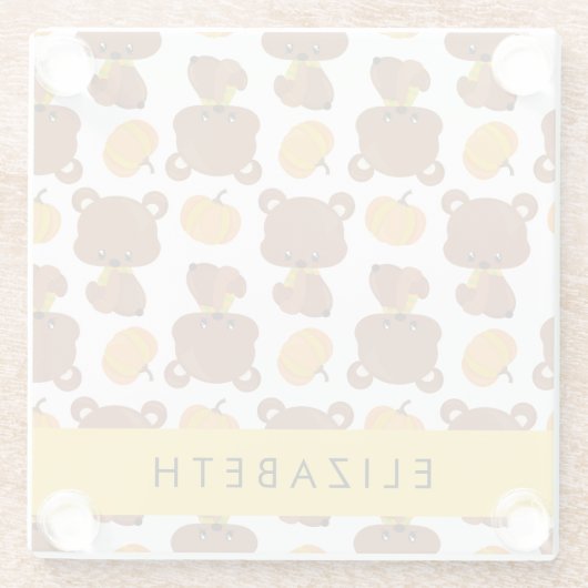 Patroon van Beren, schattige Beren, pompoen, Jouw  Glazen Onderzetter (Achterkant)