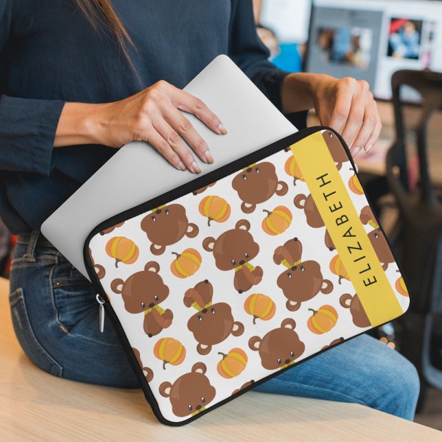 Patroon van Beren, schattige Beren, pompoen, Jouw  Laptop Sleeve (Creator heeft geüpload)