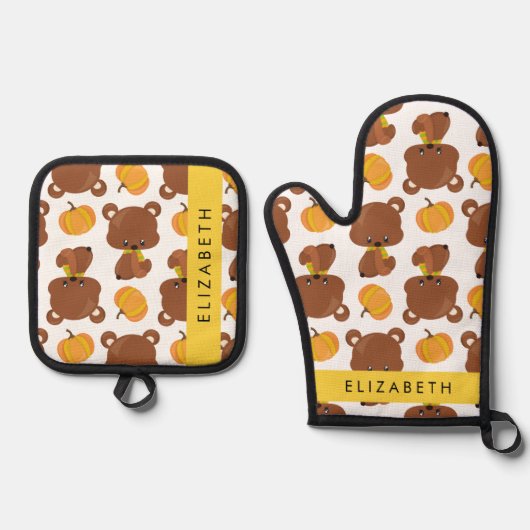 Patroon van Beren, schattige Beren, pompoen, Jouw  Ovenwant & Pannenlap Set (Voorkant)