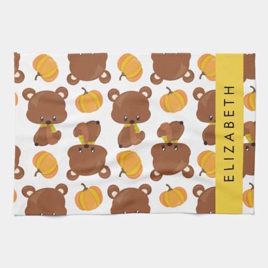 Patroon van Beren, schattige Beren, pompoen, Jouw  Theedoek (Horizontaal)