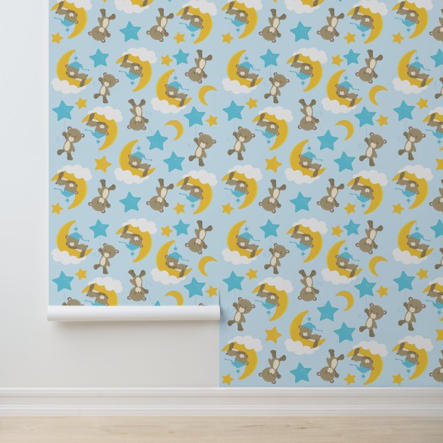 Patroon van Beren, stutten, teddydraden, sterren Behang (Applicatie)