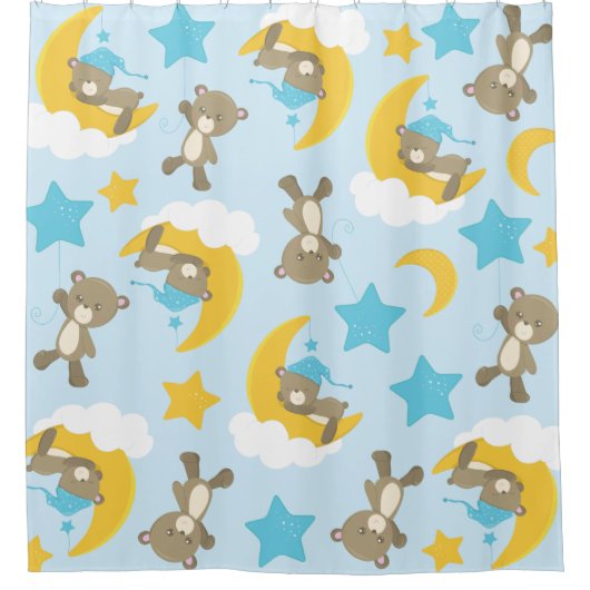 Patroon van Beren, stutten, teddydraden, sterren Douchegordijn (Voorkant)