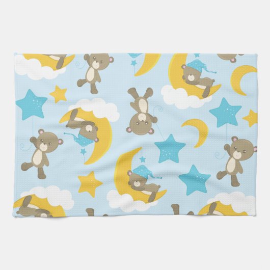 Patroon van Beren, stutten, teddydraden, sterren Theedoek (Horizontaal)