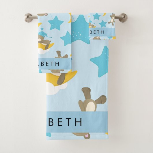 Patroon van Beren, teddyberen, sterren, Jouw naam Bad Handdoek (Insitu)