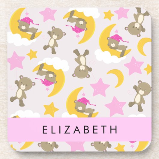 Patroon van Beren, teddyberen, sterren, Jouw naam Bier Onderzetter (Voorkant)