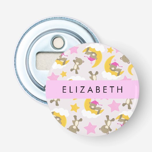 Patroon van Beren, teddyberen, sterren, Jouw naam Button Flesopener (Voorkant)