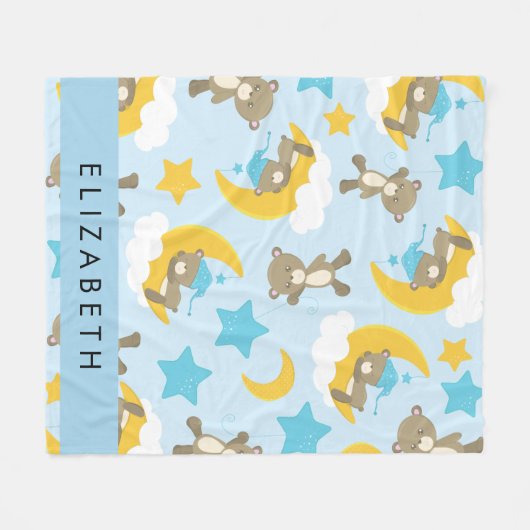 Patroon van Beren, teddyberen, sterren, Jouw naam Fleece Deken (Voorkant (Horizontaal))