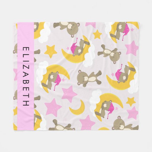 Patroon van Beren, teddyberen, sterren, Jouw naam Fleece Deken (Voorkant (Horizontaal))