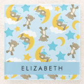 Patroon van Beren, teddyberen, sterren, Jouw naam Glazen Onderzetter (Voorkant)