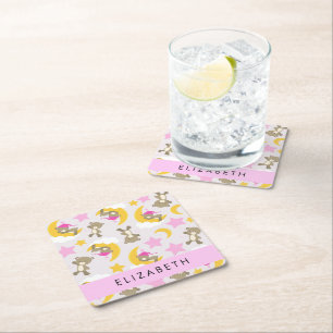 Patroon van Beren, teddyberen, sterren, Jouw naam Kartonnen Onderzetters