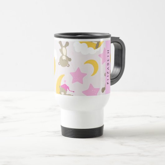 Patroon van Beren, teddyberen, sterren, Jouw naam Reisbeker (Voorkant rechts)