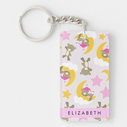 Patroon van Beren, teddyberen, sterren, Jouw naam Sleutelhanger (Voorkant)