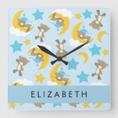 Patroon van Beren, teddyberen, sterren, Jouw naam Vierkante Klok (Voorkant)