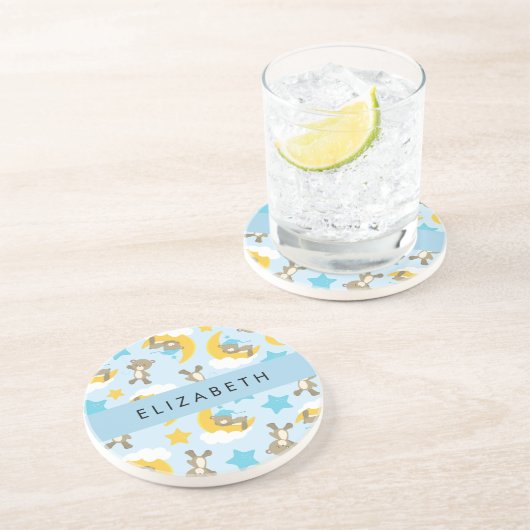 Patroon van Beren, teddyberen, sterren, Jouw naam Zandsteen Onderzetter (Zijkant)