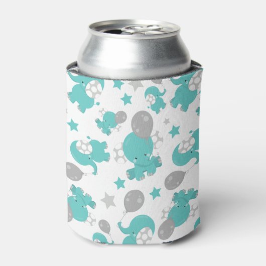 Patroon van blauw-olifantenblauw, luifaantjes, ste blikjeskoeler (Blikje Voorkant)