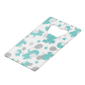 Patroon van blauw-olifantenblauw, luifaantjes, ste creditkaart flessenopener (Voorkant Gekanteld)