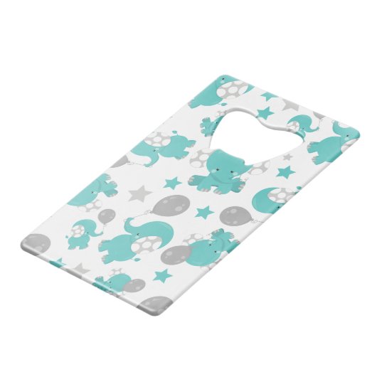 Patroon van blauw-olifantenblauw, luifaantjes, ste creditkaart flessenopener (Achterkant Gekanteld)