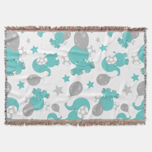 Patroon van blauw-olifantenblauw, luifaantjes, ste deken (Voorkant)