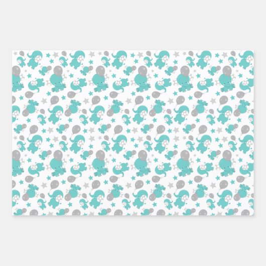 Patroon van blauw-olifantenblauw, luifaantjes, ste inpakpapier vel (Voorkant 2)