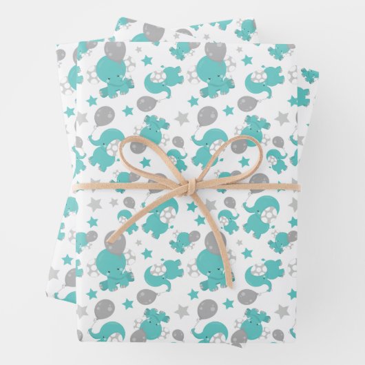 Patroon van blauw-olifantenblauw, luifaantjes, ste inpakpapier vel (In situ)