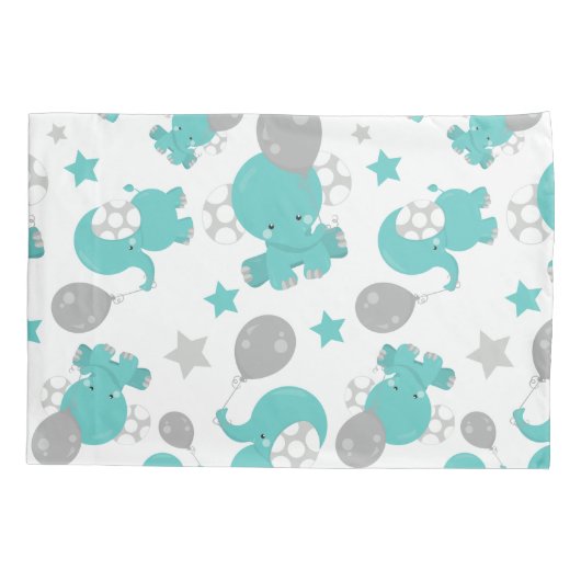 Patroon van blauw-olifantenblauw, luifaantjes, ste kussensloop (Achterkant)