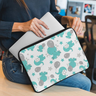 Patroon van blauw-olifantenblauw, luifaantjes, ste laptop sleeve