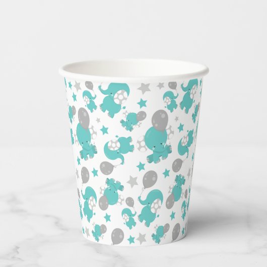 Patroon van blauw-olifantenblauw, luifaantjes, ste papieren bekers (Achterkant)