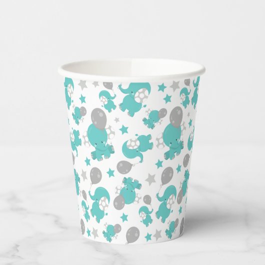 Patroon van blauw-olifantenblauw, luifaantjes, ste papieren bekers (Links)