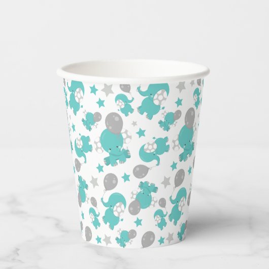 Patroon van blauw-olifantenblauw, luifaantjes, ste papieren bekers (Voorkant)