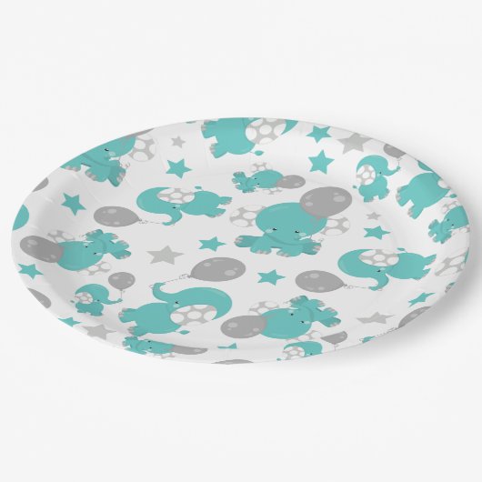 Patroon van blauw-olifantenblauw, luifaantjes, ste papieren bordje (Gekanteld)