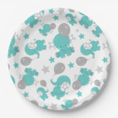 Patroon van blauw-olifantenblauw, luifaantjes, ste papieren bordje (Voorkant)