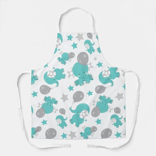 Patroon van blauw-olifantenblauw, luifaantjes, ste schort (Voorkant)