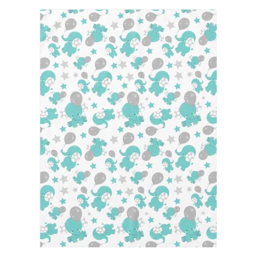 Patroon van blauw-olifantenblauw, luifaantjes, ste tafelkleed (Voorkant)