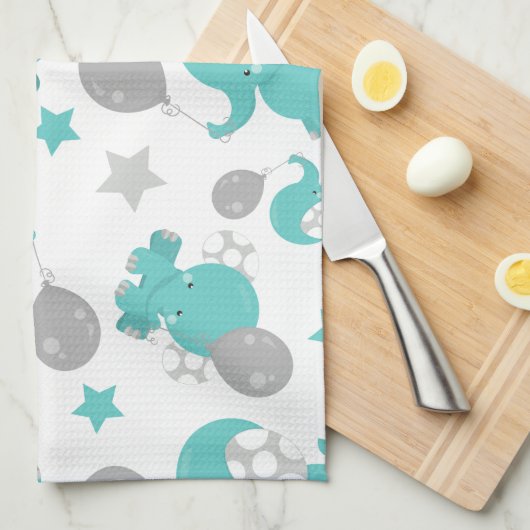 Patroon van blauw-olifantenblauw, luifaantjes, ste theedoek (Quarter Fold)