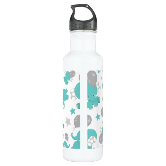 Patroon van blauw-olifantenblauw, luifaantjes, ste waterfles  (Achterkant)