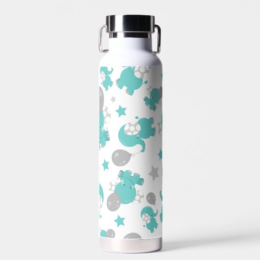 Patroon van blauw-olifantenblauw, luifaantjes, ste waterfles (Voorkant)